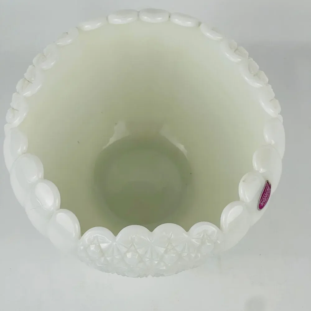 Fenton Art Glass White Milk Glass Rose Bowl Textured Daisy and Button Pattern